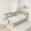 Lit de jour en bois avec tablettes de rangement, 3 tiroirs et 2 portes coulissantes-475872489
