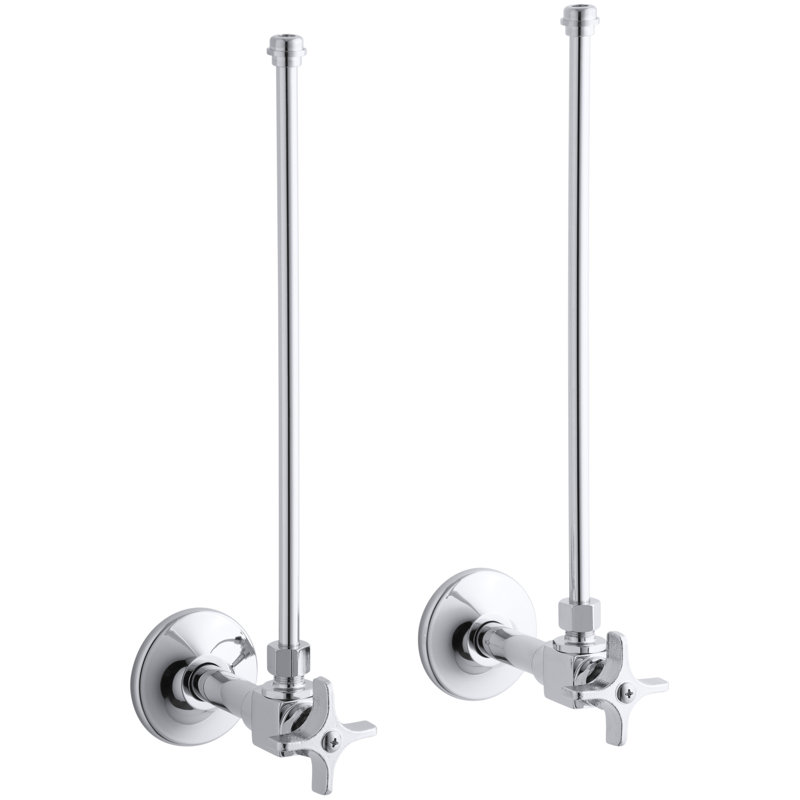 Pair Npt Angle Supplies with Stop, Cross Handle and Annealed Vertical Tube, Polished Chrome