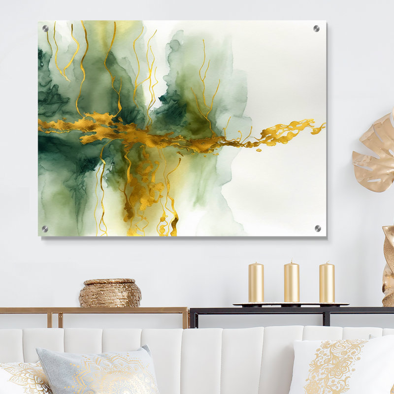 «Awakenings In Spanish Moss VI», art mural acrylique abstrait à encre liquide, H 24 po x l 32 po