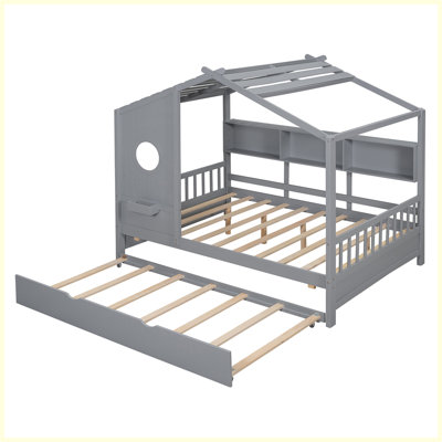Lit moderne en bois avec lit gigogne et rangement