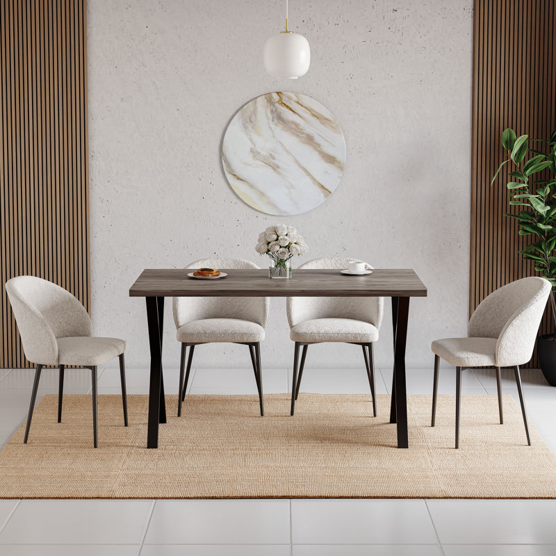 Akaalbir Metal Base Dining Table, Walnut