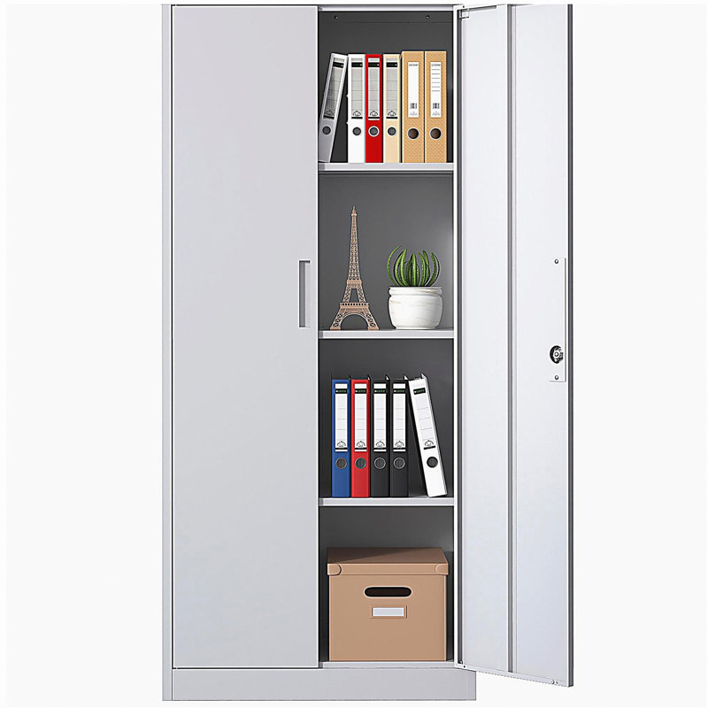 Armoire de rangement en métal 71 po H, armoire verrouillable en acier à outils blanc avec portes et 3 tablettes réglables, armoires hautes pour systèmes de rangement de garage