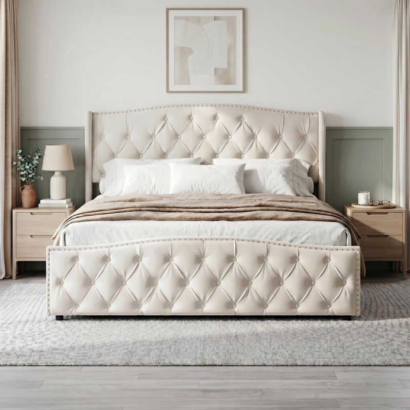 Bed, Beige, Double (4'6)