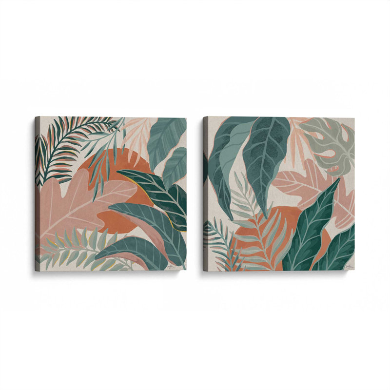 Ensemble de 2 feuilles tropicales, Toile tendue, H 12 po x l 24 po