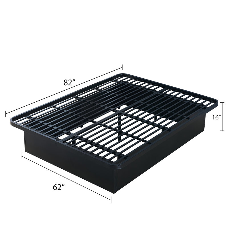 16" Premium Heavy Metal Platform Bed Frame with Metal Supports for Maximum Durability in Black, Queen