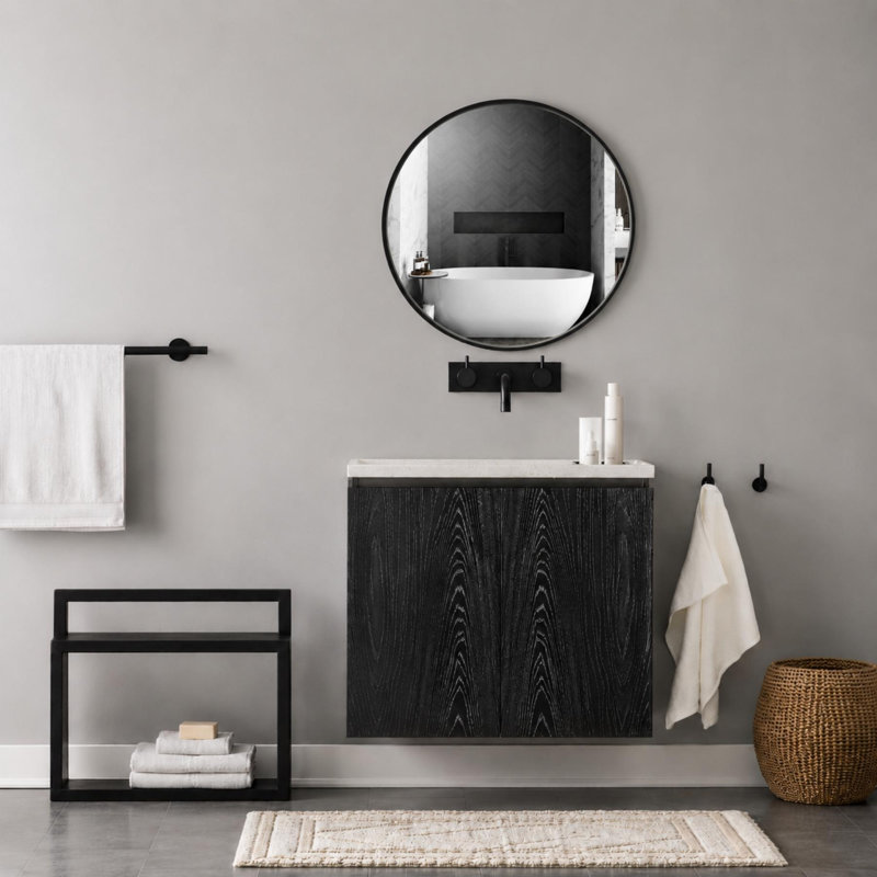 Miroir de salle de bain rond, Noir, 24 po x 24 po