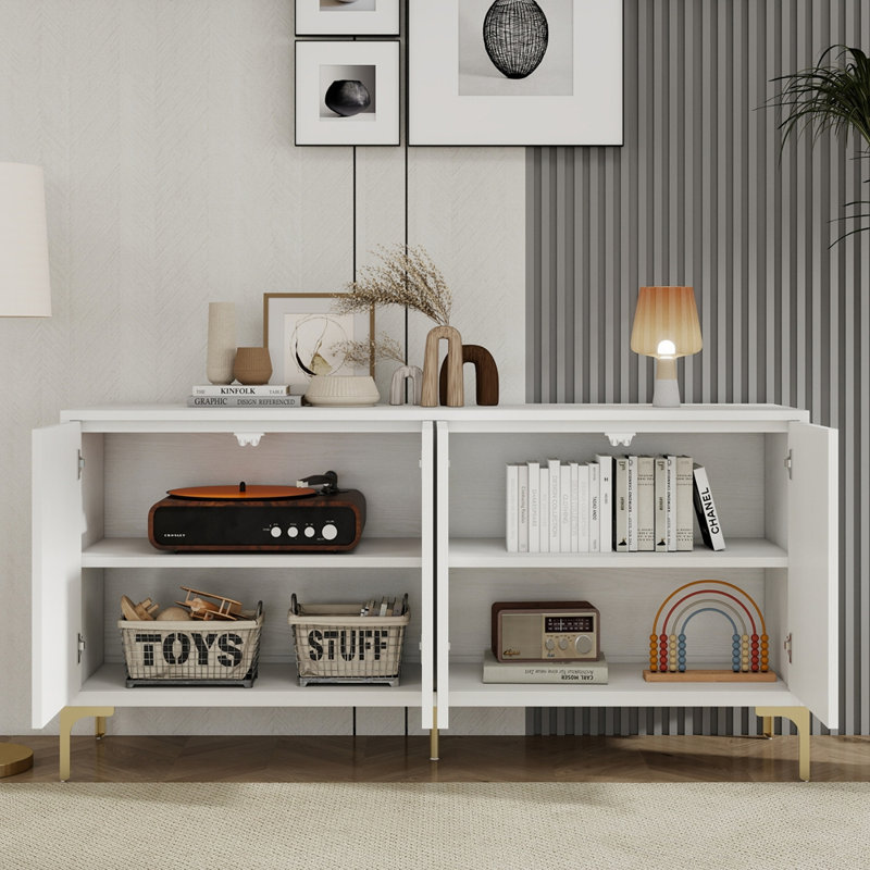 Armoire de rangement multifonctionnelle, buffet à quatre portes avec texture unique, tablettes réglables