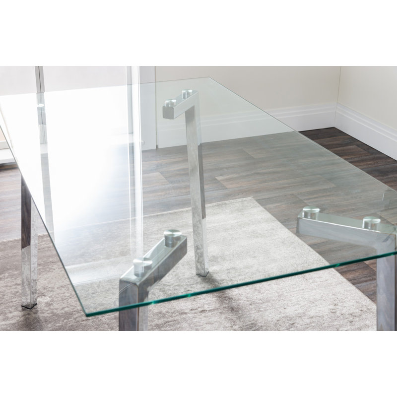 Korolevu Cosmic Luxury Glass and Chrome Dining Table Set with 4 Luxury Velvet Dining Chairs, Mustard/Silver