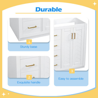 Meuble-lavabo de salle de bain de 76 cm (30 po), armoire de rangement de salle de bain avec cadre en bois massif, ensemble de vanité autoportante avec 3 tiroirs