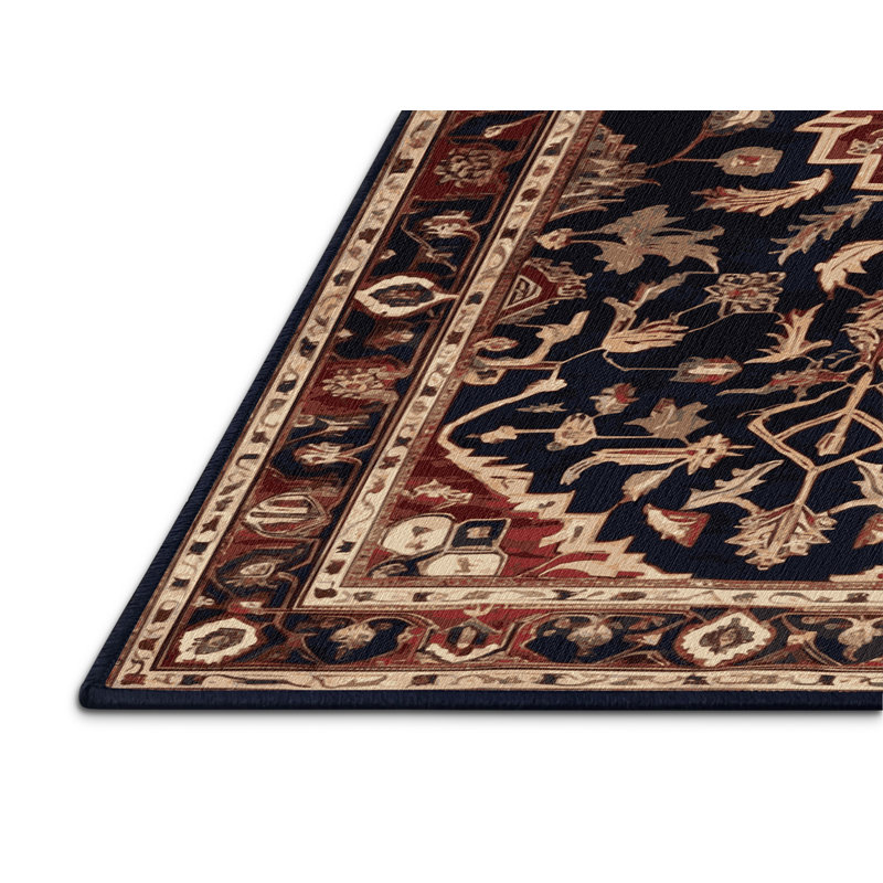 Machine Washable Persian Black Area Rug, Rectangle 5' x 7'