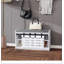 Banc de rangement pour chaussures Modern, banc d'entrée à 2 niveaux avec 2 portes de grange coulissantes et coussin de siège entièrement amovible pour l'entrée, le couloir, la chambre à coucher - blanc
