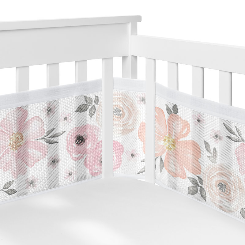 Motif aquarelle floral rose et gris Sweet Jojo + RespirableBaby Mesh