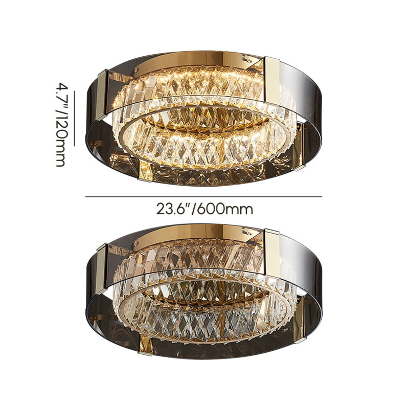 Crystal LED Flush Mount, 12cm H x 60cm W x 60cm D, Gold