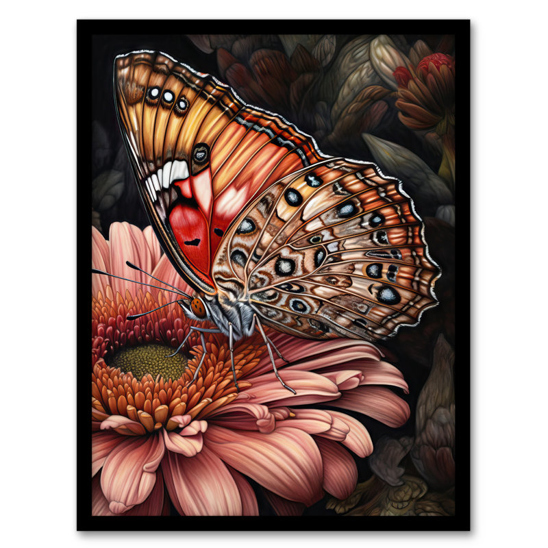 Mayceon Gerbera Daisy Flower With Butterfly Pencil Spring Bloom - Single Picture Frame Print