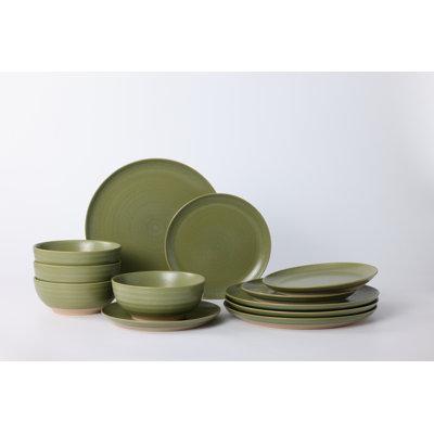 Ceramic Dinnerware Set for 4, 12Pcs Earthenware Plates & Bowls Set Dishes