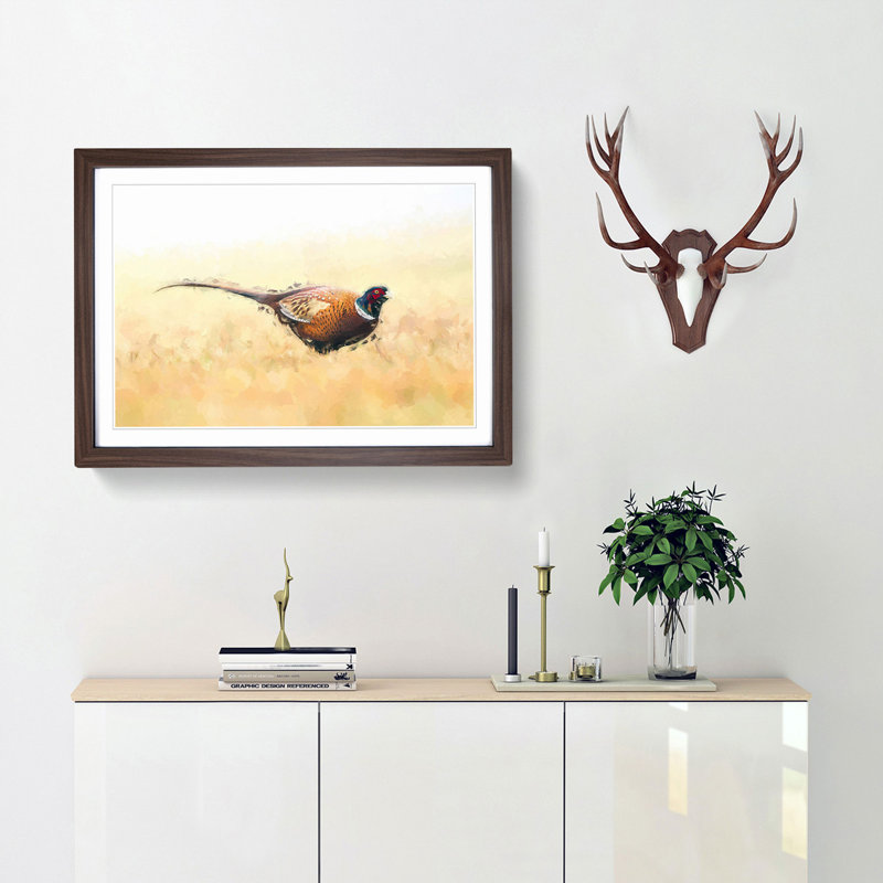 A Pheasant Bird in Abstract - Picture Frame Painting Print, 27cm H x 36cm W x 2cm D, Walnut Framed