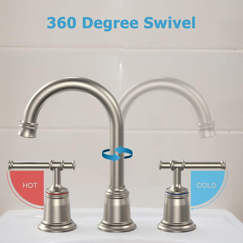 Classical Brushed Nickel 8 Inch Widespread Bathroom Faucet Set