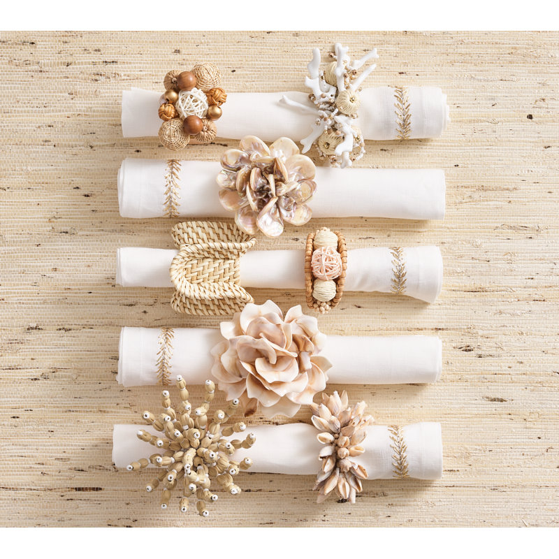 Shell Fringe Napkin Ring in Ivory/Brown