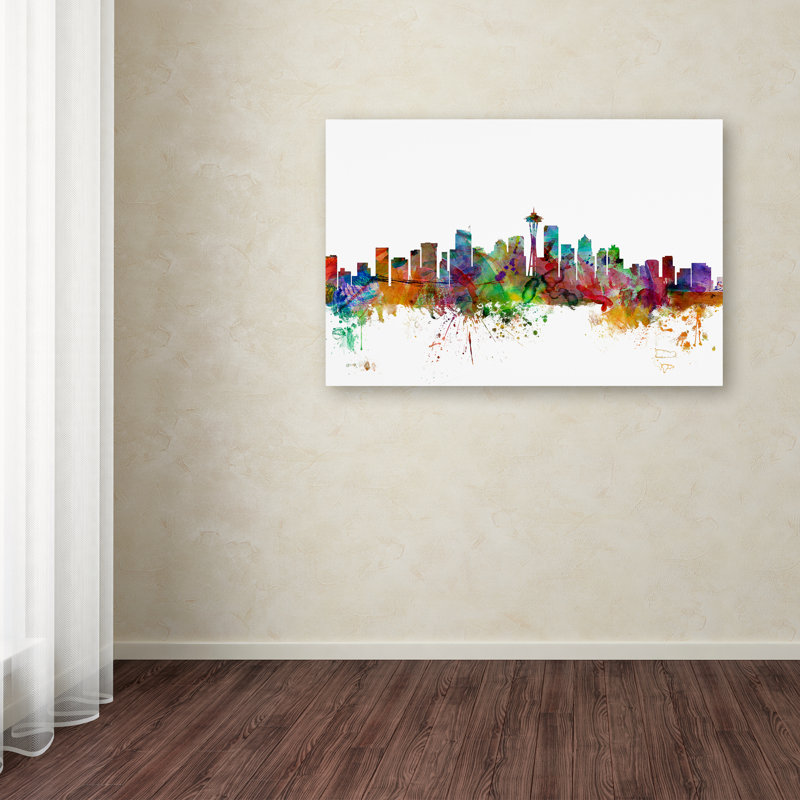 Colorful Seattle Skyline Canvas Print for Kids Room