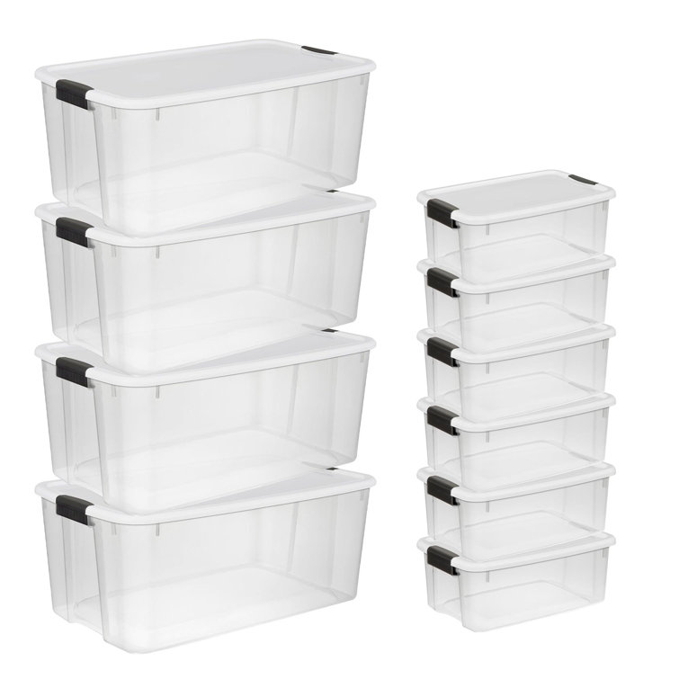 Sterilite 40 qt Clear Plastic Storage Bin Totes w/ Latching Lid, Gray (24 Pack)