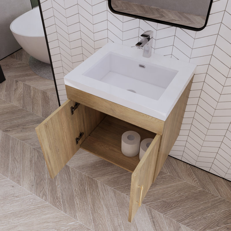Foushee 29.53'' Single Bathroom Vanity with Acrylic Top, Oak, 24"