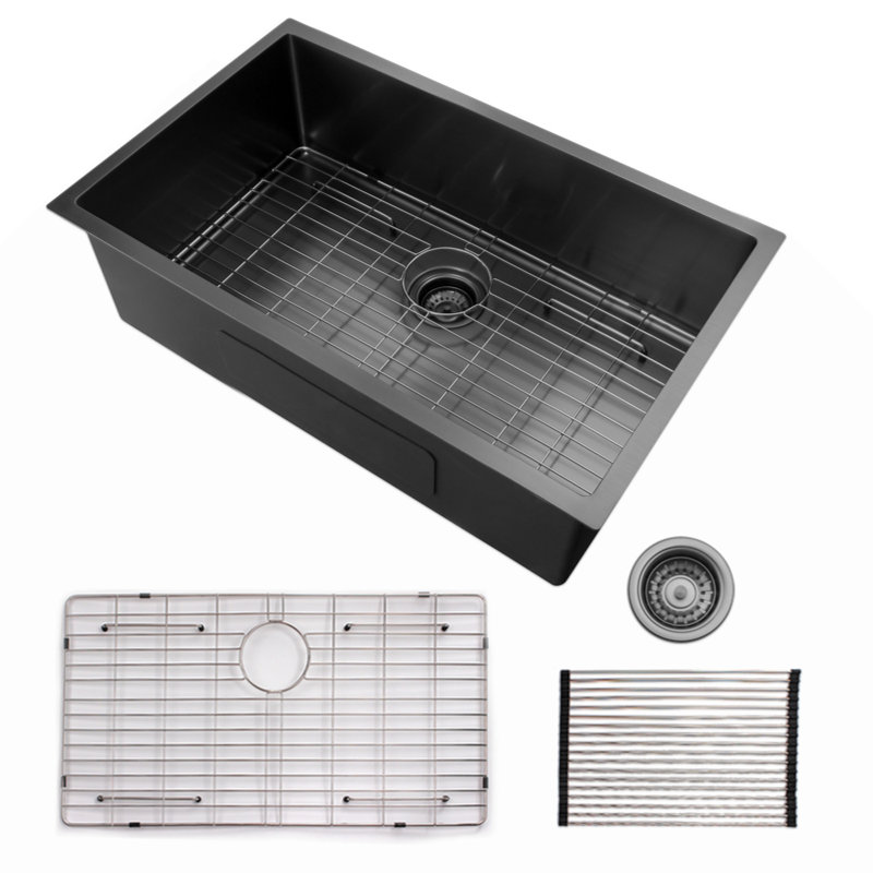 32X19 Inch  Undermount Kitchen Sink 16 Gauge Stainless Steel Single Bowl Kitchen Sink Gunmetal Black