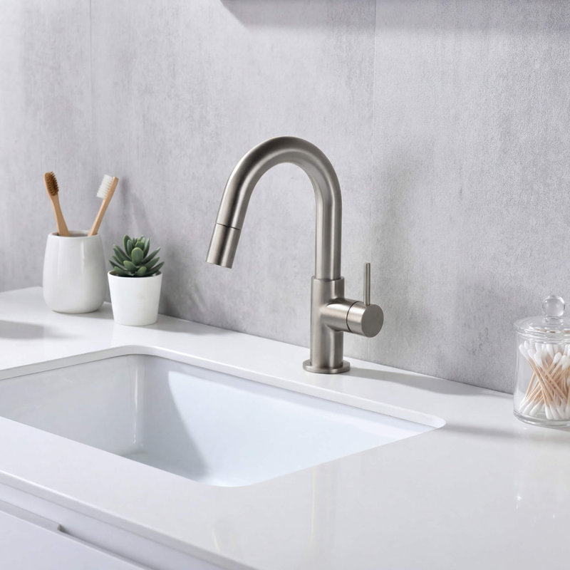 Robinet de lavabo de salle de bain circulaire, Nickel brossé