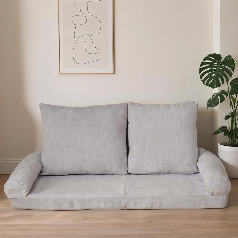 Bean Bag Sofa Convertible Sleeper Single Seater Soft White Fabric Foldable Adjustable Sofa Bed, White
