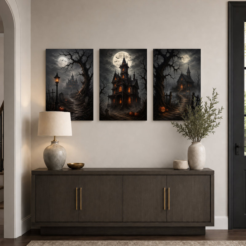 Ensemble de 3 toiles d'art gothiques Haunted Mansion, H 24 po x l 16 po x 3 pièces