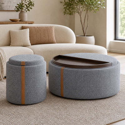 Upholstered Round Storage Ottoman(Set Of 2)