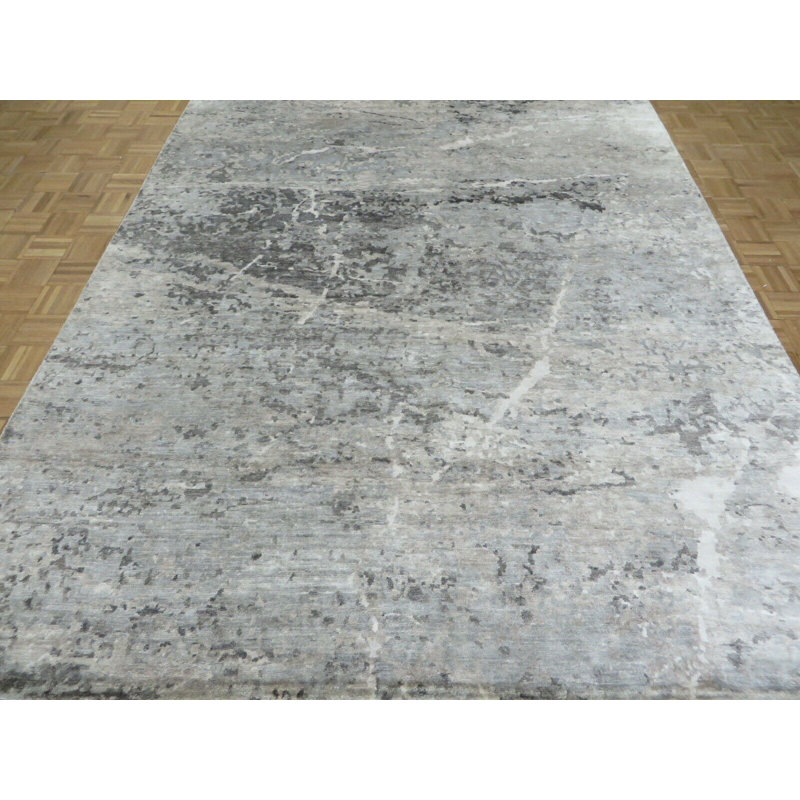 Tapis oriental moderne gris noué à la main 7 pi 11 po x 9 pi 11 po avec soie 5E9EE5CA6B5247EAAE5D562CB8DEA567