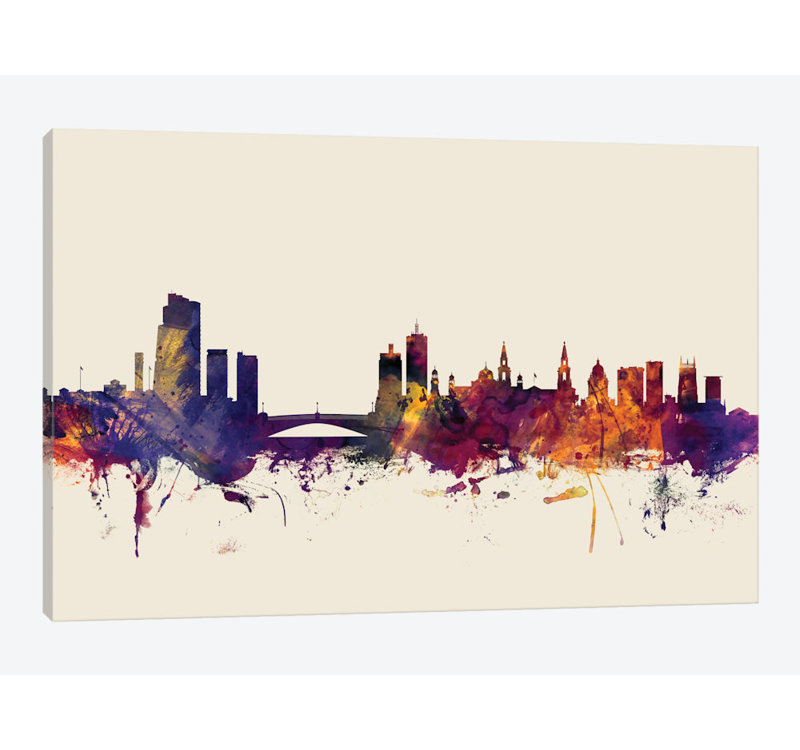 Série d’horizons : leeds, angleterre, royaume-uni, impression sur toile tendue beige, H 26 po x l 40 po x P 1,5 po