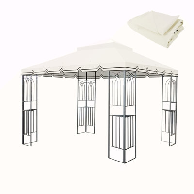 10X10 Ft Outdoor Patio Gazebo Replacement Canopy,Double Tiered Gazebo Tent Roof Top Cover Only Greatwall Border(Frame Not Include)