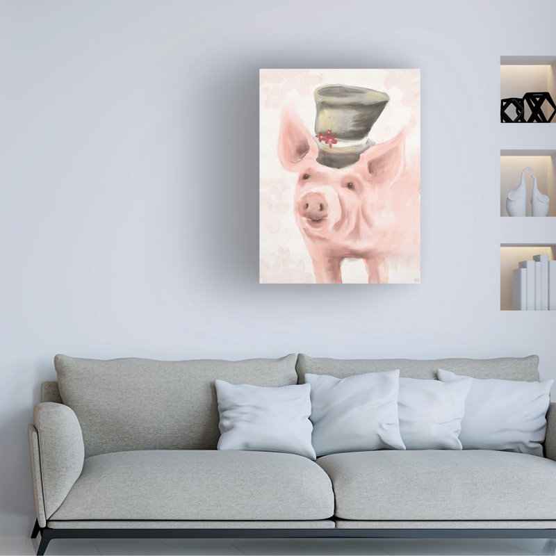 Art sur toile, ligne cochon et petit cochon, H 35 po x l 47 po