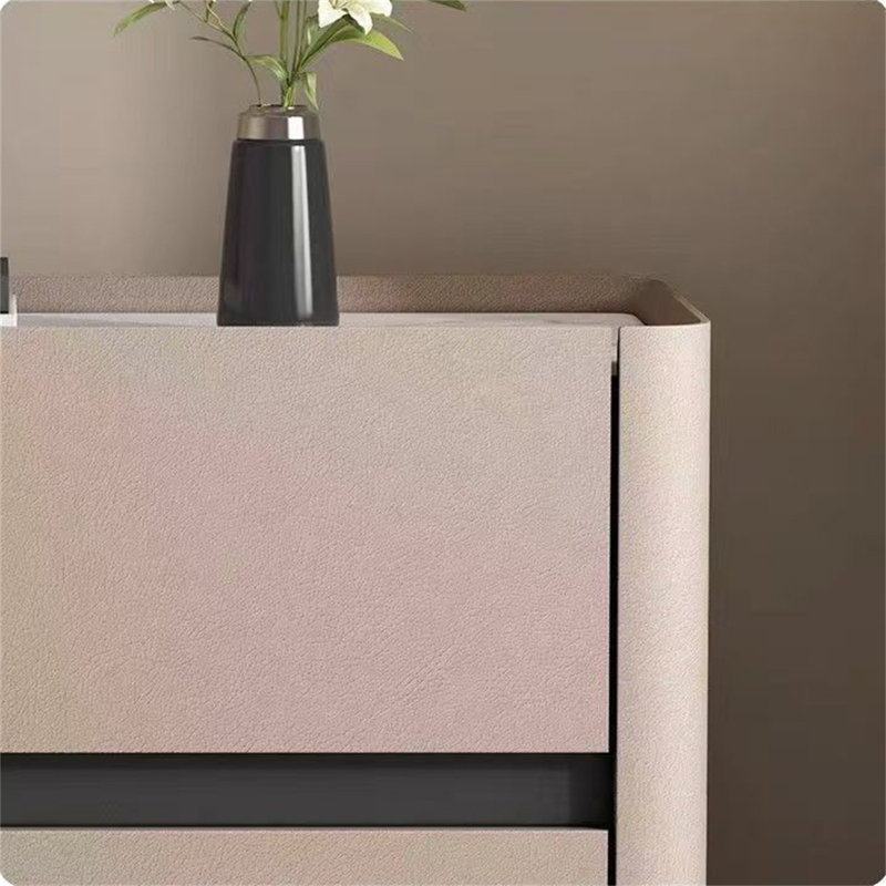 Table de chevet minimaliste de style Mid-Century en bois gris avec 2 tiroirs et tablette ouverte