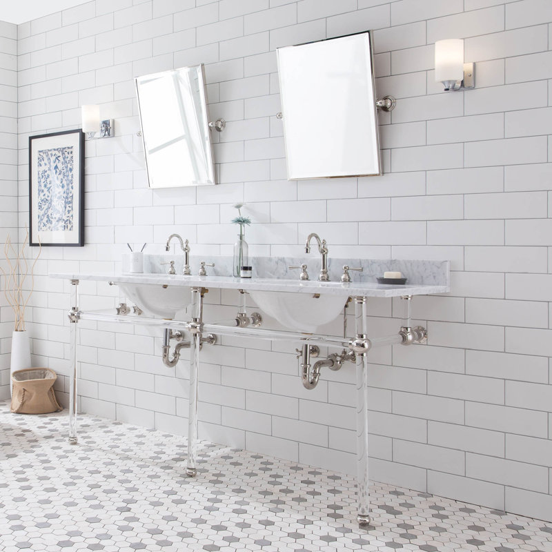 Empire Stone Oval Console Bathroom Sink with Faucet and Overflow, Polished Nickel
