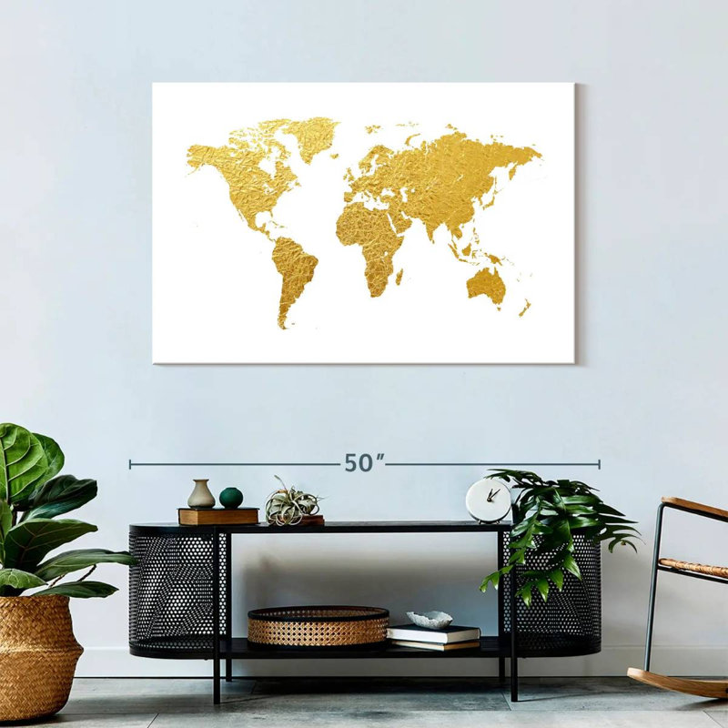 Aliaz World Map Gold Foil I, 30" H x 45" W