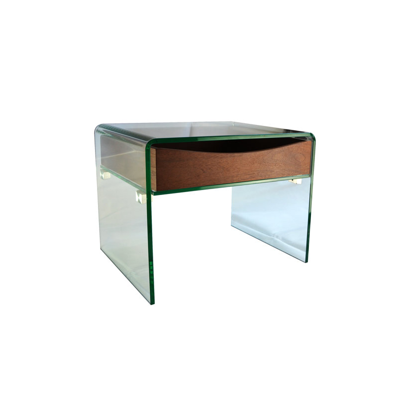 Miel Glass Top Sled End Table
