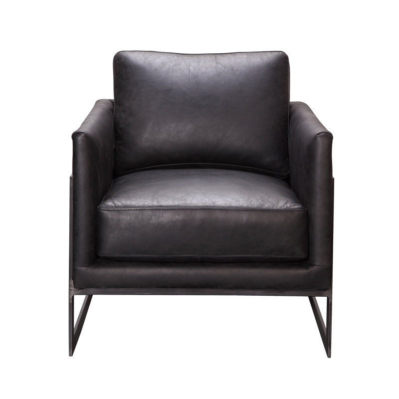 Oliver 27" Wide Armchair, Black Genuine Leather