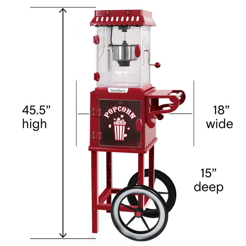 West Bend Compact Popcorn Machine and Cart, 10-Cup Capacity