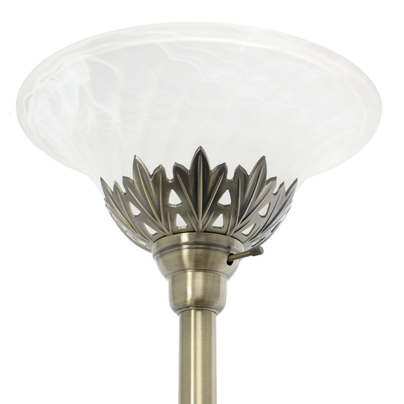 Antique Brass Finish 3-Light Floor Lamp with White Scalloped Glass Shades