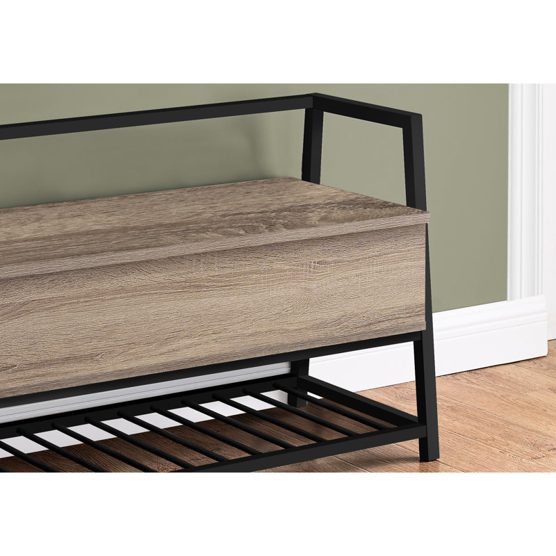 Modern Entryway Bench, 42" Rectangular, Taupe Finish, Black Metal, Storage Bench With Flip-Top For Hallway, Metal Frame, Contemporary
