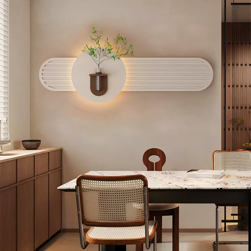 Décoration murale créative de style crème avec lumière DEL télécommandée, Crème / café, H 21,65 po x l 62,99 po x P 1,57 po