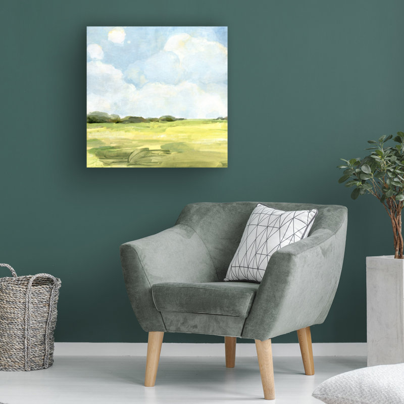 Annie Warren Green and White Landscape Canvas Art, 24" x 24"