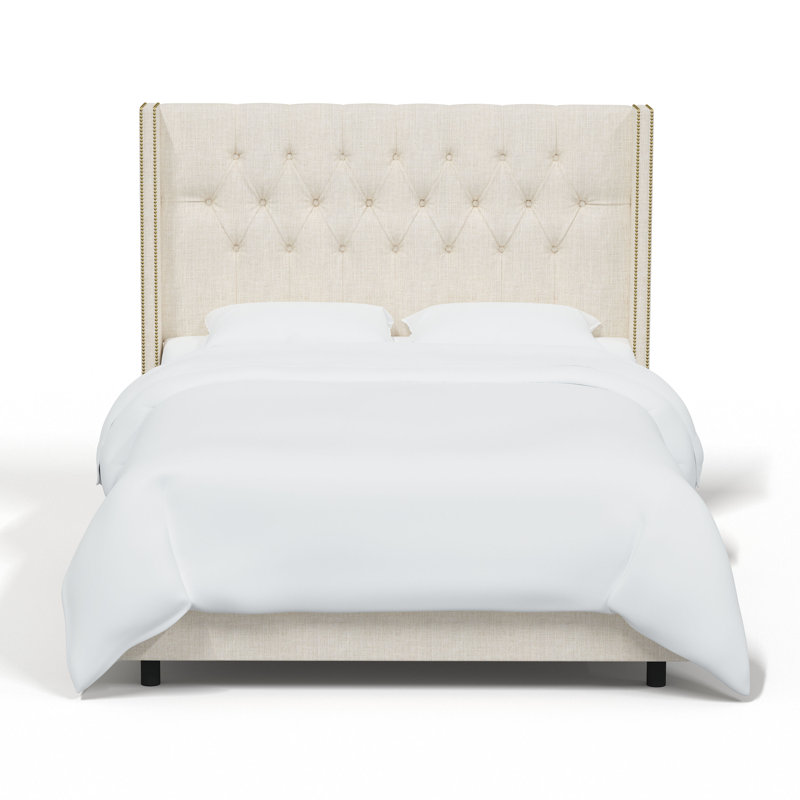 Breckin Upholstered Wingback Bed, Classic Talc Linen, Full