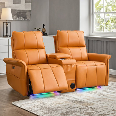 Power Reclining Loveseat With Charging Ports, LED Lights, Bluetooth Speakers And 2 Cup Holders