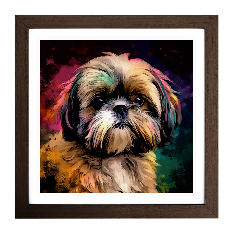 Shih Tzu Digital Art No.2 - Single Picture Frame Print on Wood, Walnut