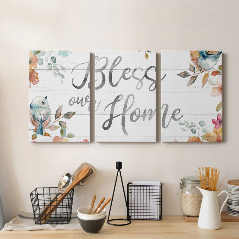 «Bless our home» - Toile tendue avec châssis de qualité supérieure - Prêt à être accroché, H 60 po x l 120 po x P 1 po