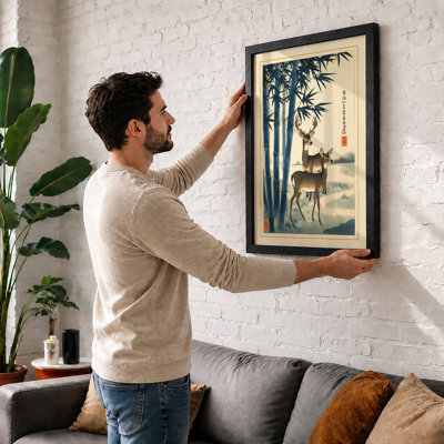 Deer Among Bamboo Japandi - Framed Print