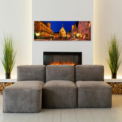 Town Center Decorated With Christmas Lights Rothenburg Germany 1 Piece Wrapped Canvas Panoramic Wall Art